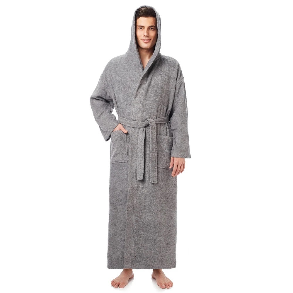 NEW Arus Unisex Gray Hooded Full Length Pocketed Turkish Bathrobe Small/Med NWT